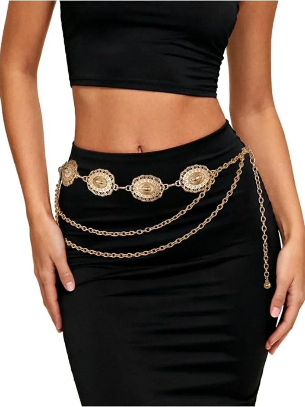 Metal Chain Belt for Women Cowgirl Western Belts Boho Concho Belts for Dresses
